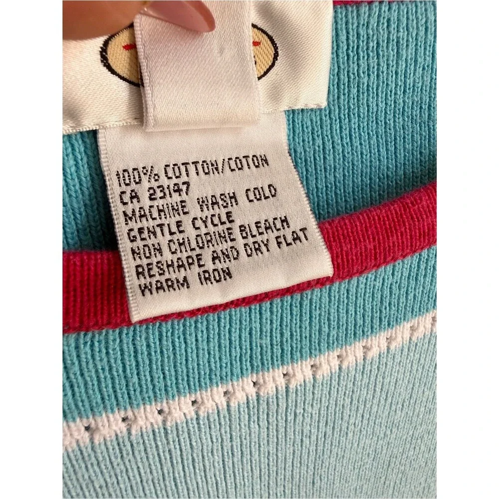 Talbots Rainbow Striped Pointelle Sunset Knit Top Tee Womens Large
